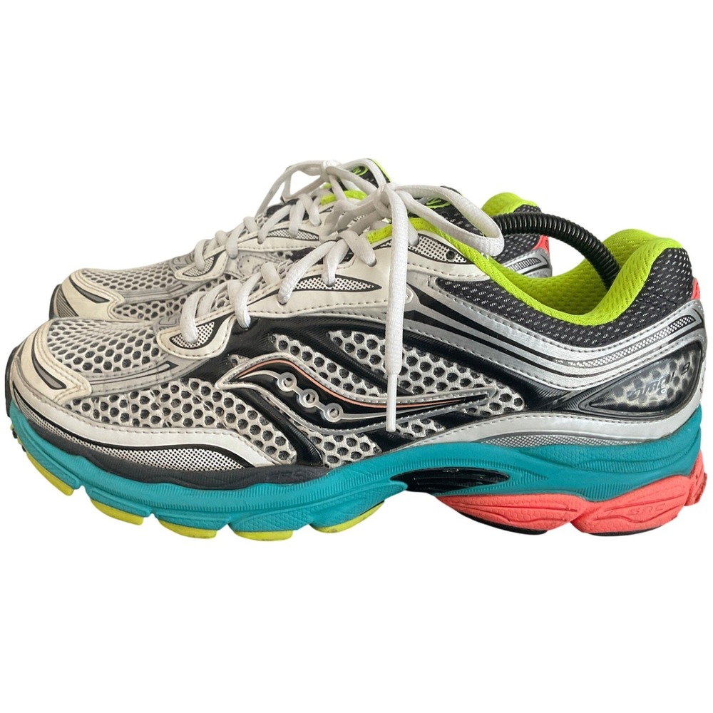 Saucony ProGrid Omni 9 Silver Mutant Mens Running Size 10.5 White Teal Neon